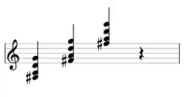 Sheet music of F# mb6b9 in three octaves
